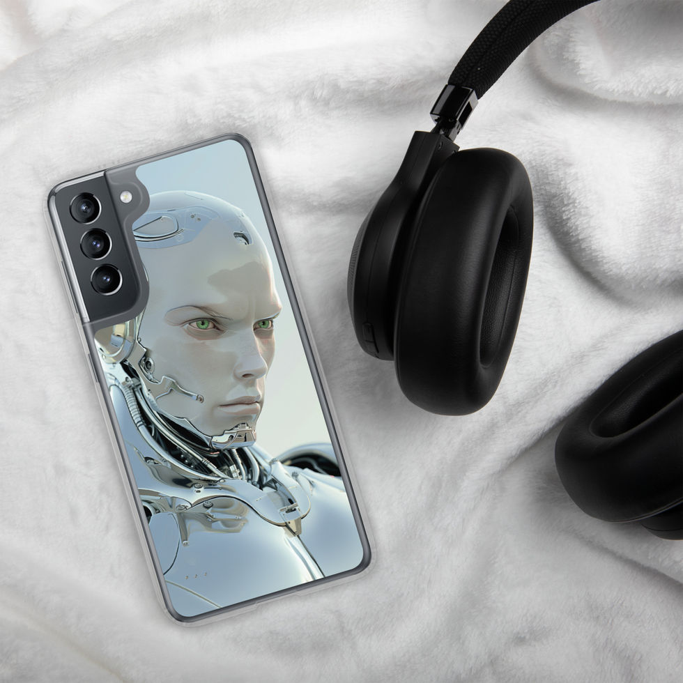 Chrome Sentinel clear Samsung case — smooth silver facial plating in a clean product gallery view