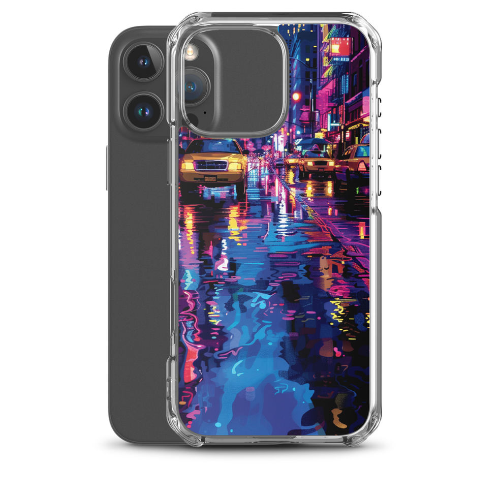 Neon Pulse neon city taxi artwork on a transparent clear iPhone case โ gallery view 43