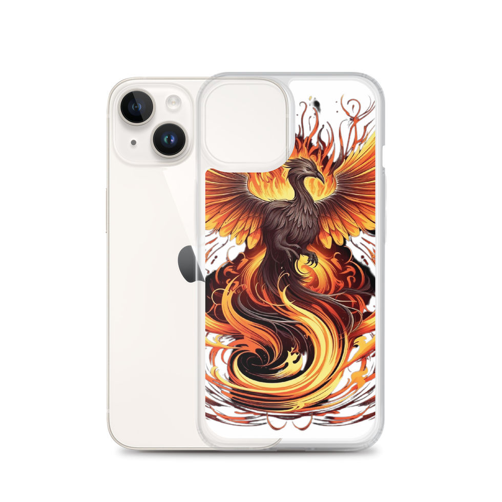Rising eagle-mockup-30 showing Inferno Rise artwork on an iPhone clear phone case