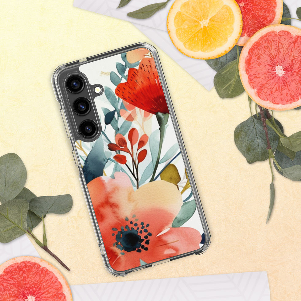 Candy Garden Pop clear Samsung case with coral teal and blush floral artwork, product view 1 of 34