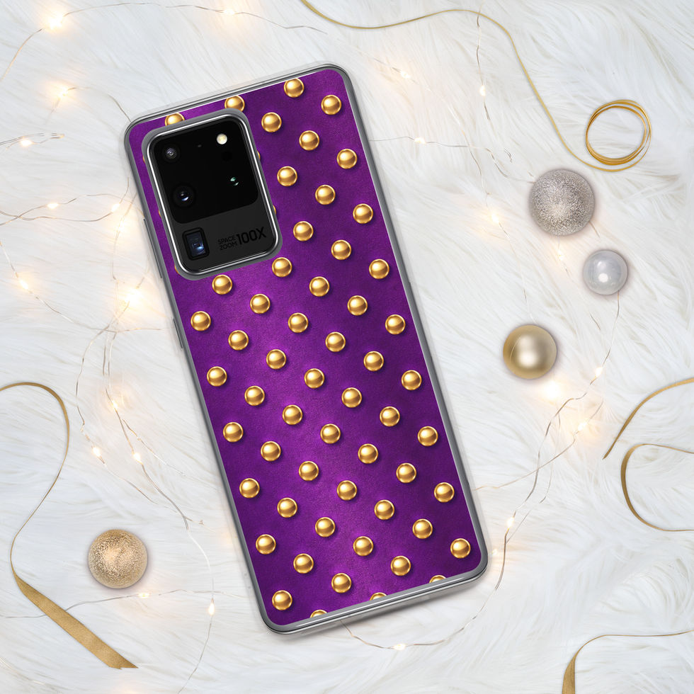 Plum Royale Dots clear case for Samsung Galaxy S20 Ultra, gold-look dots on plum purple