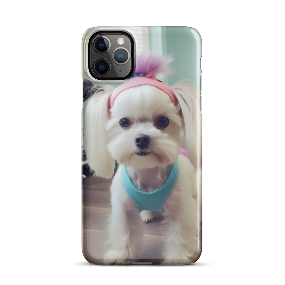 Fit Pup fitness dog iPhone snap case — right-angle profile in studio mockup