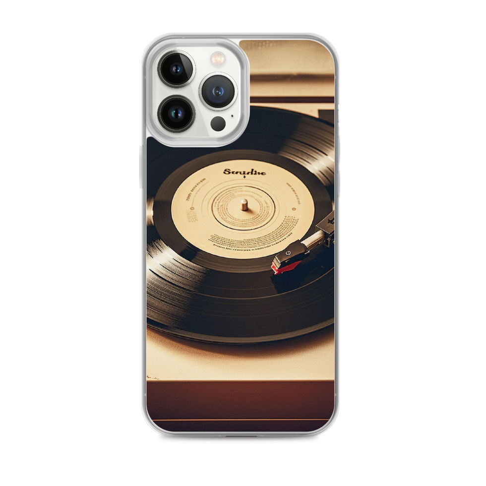 Golden Grooves clear iPhone case angled rear view showing the flexible clear sides, image 18.