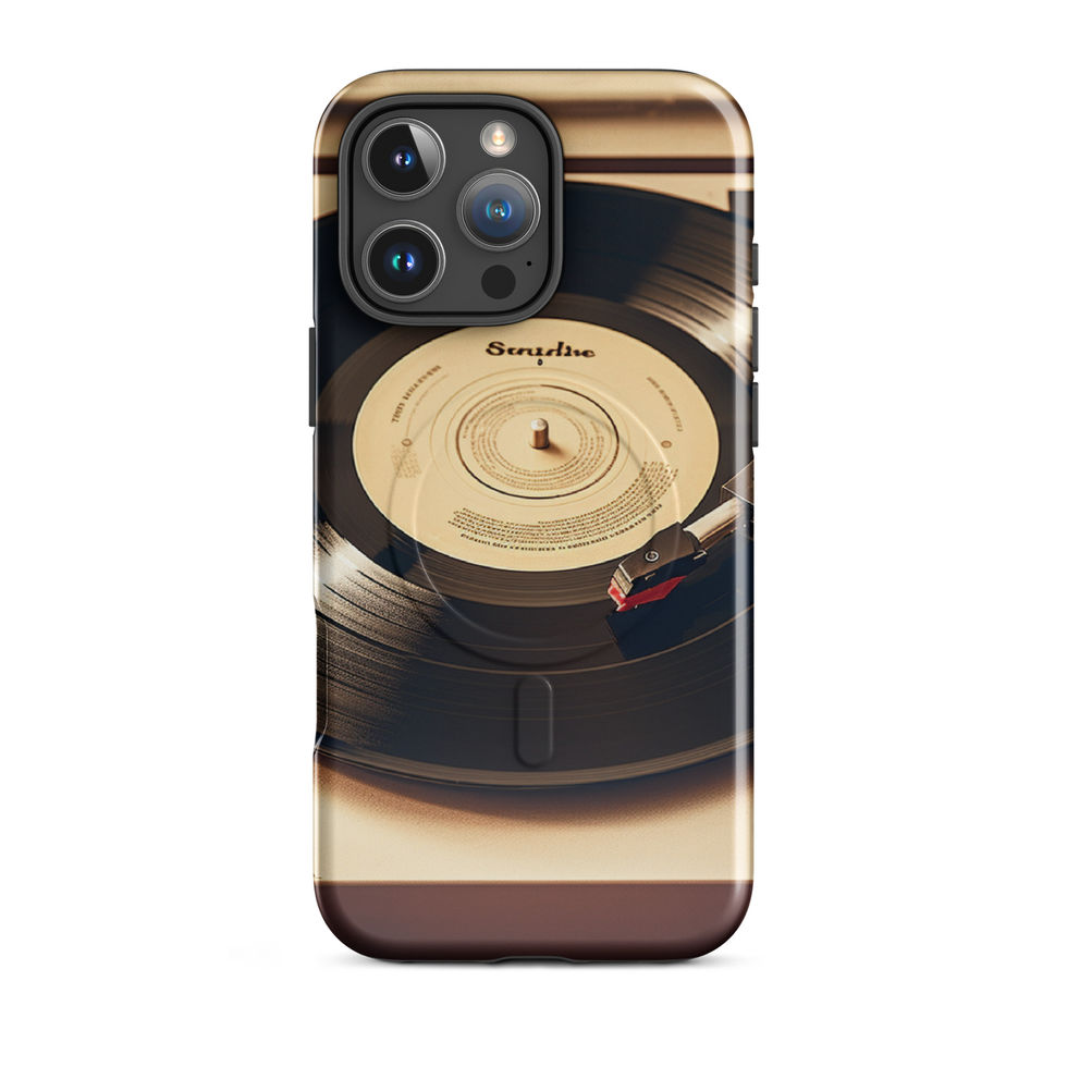 Golden Grooves MagSafe Tough Case for iPhone rear view centred on the circular gold music design, image 13.