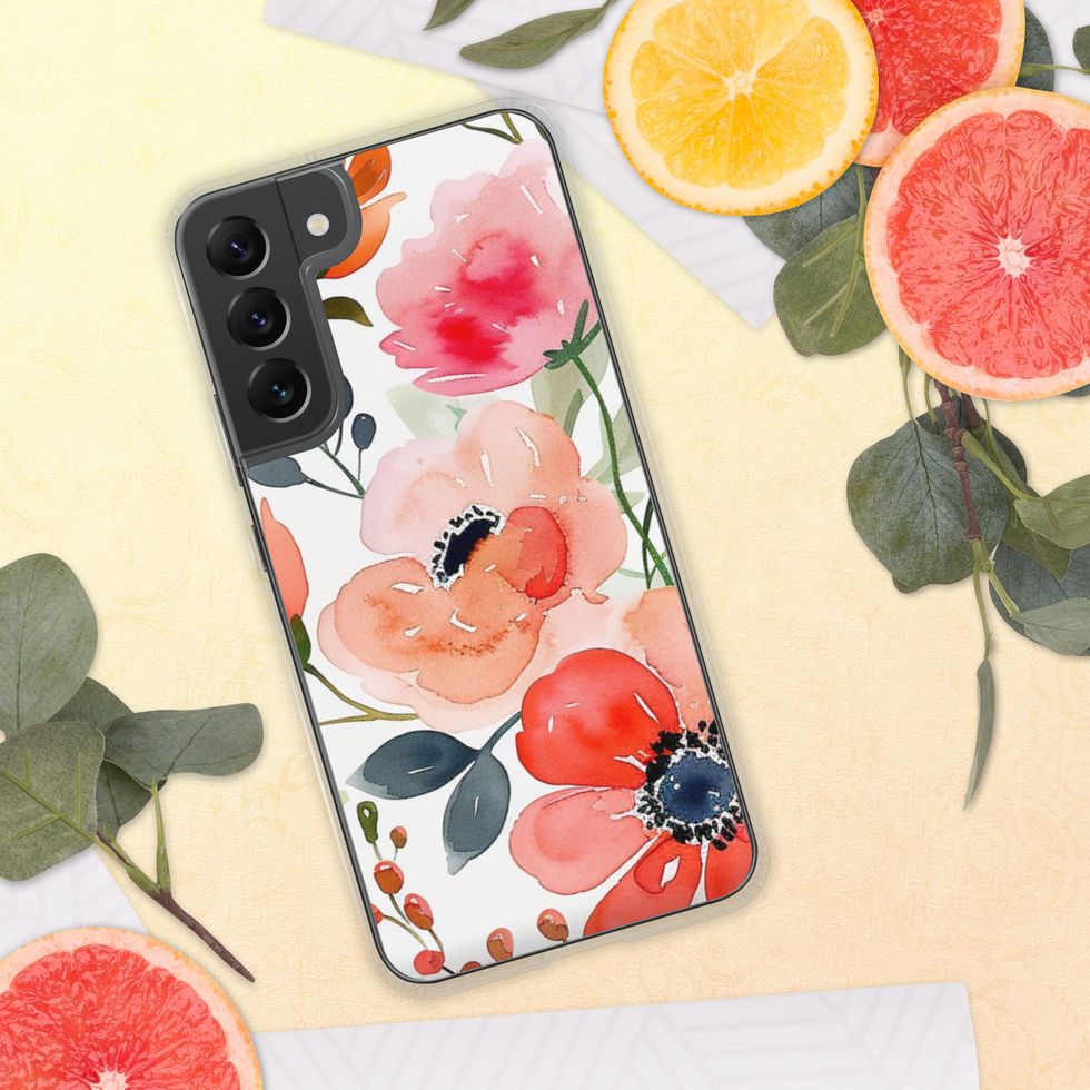 Vibrance Bloom clear case for Samsung Galaxy S24 Plus in a bright citrus and floral flat lay, gallery image 12