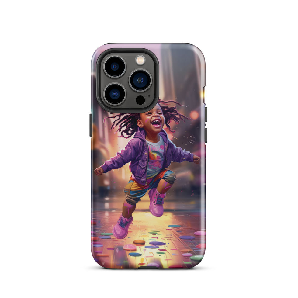 Expansive iPhone 13 Pro Max case presenting the Joy in Motion artwork