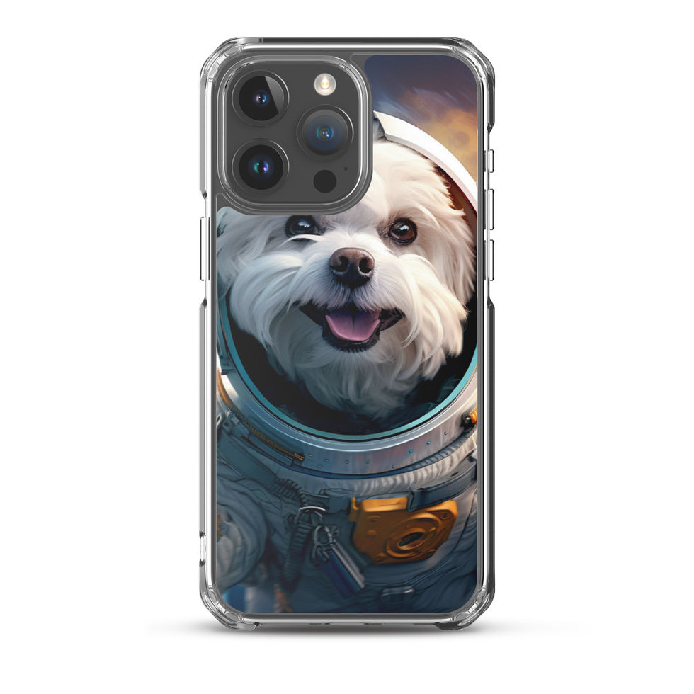 Cosmo Pup cosmic dog clear iPhone case โ right-angle profile in handheld preview