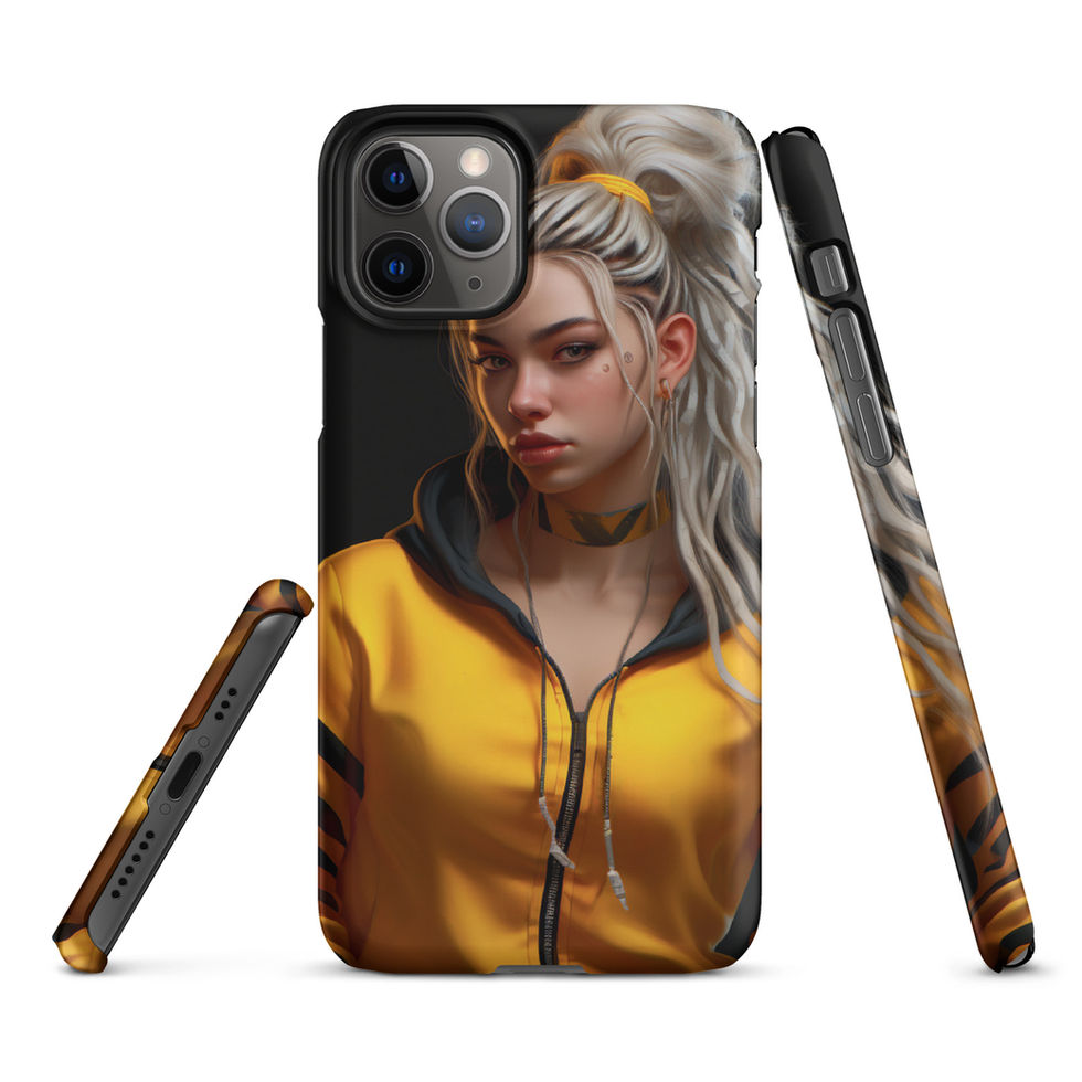 Neon Rebellion iPhone Snap Case with dark background behind the portrait