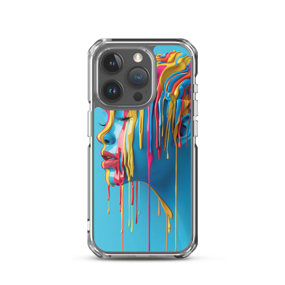 Melted Serenity clear case for iPhone with peaceful flowing portrait art, camera-cutout detail, preview 35