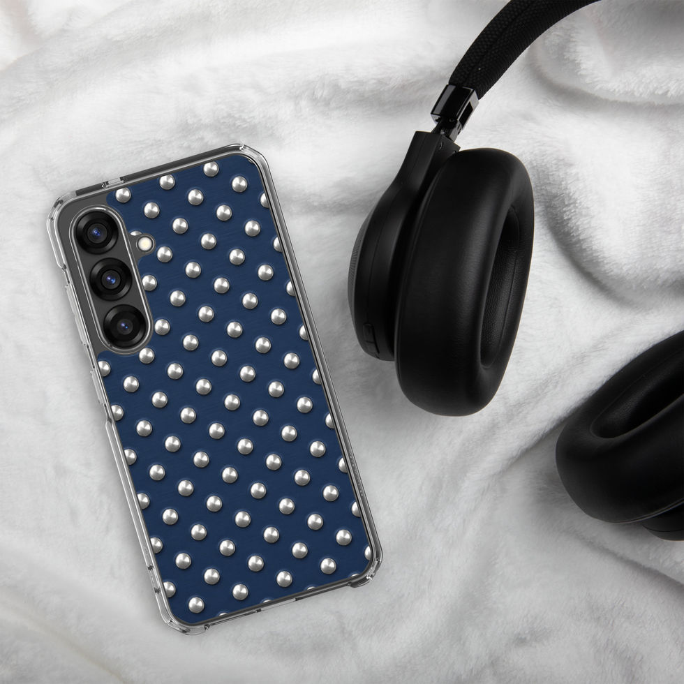 Midnight Silver Dots clear case for Samsung Galaxy S25, silver-look dots on navy blue, alternate view 2