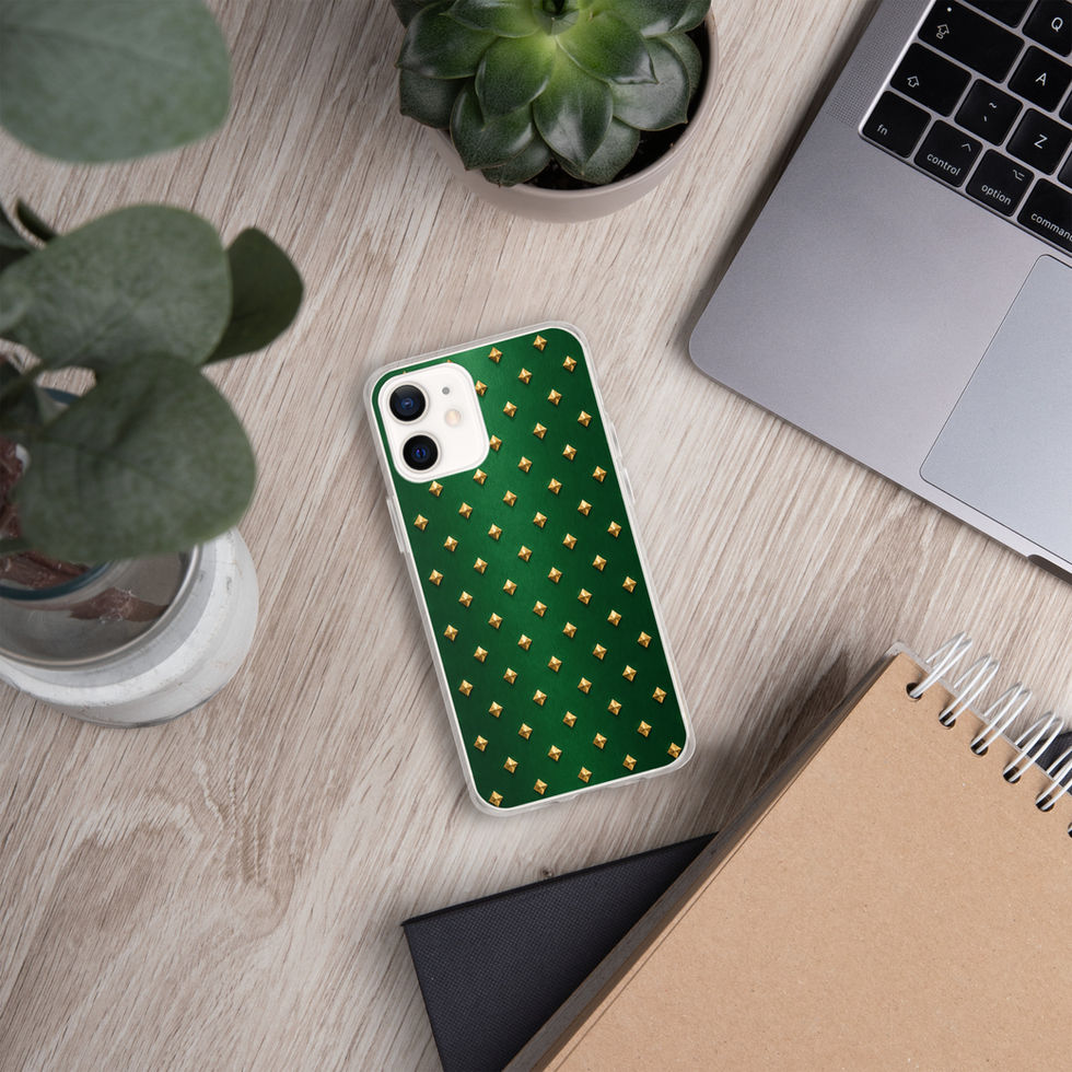 Emerald Gilt Diamonds clear case for iPhone 12 mini, gold-look diamonds on emerald green, alternate view 3