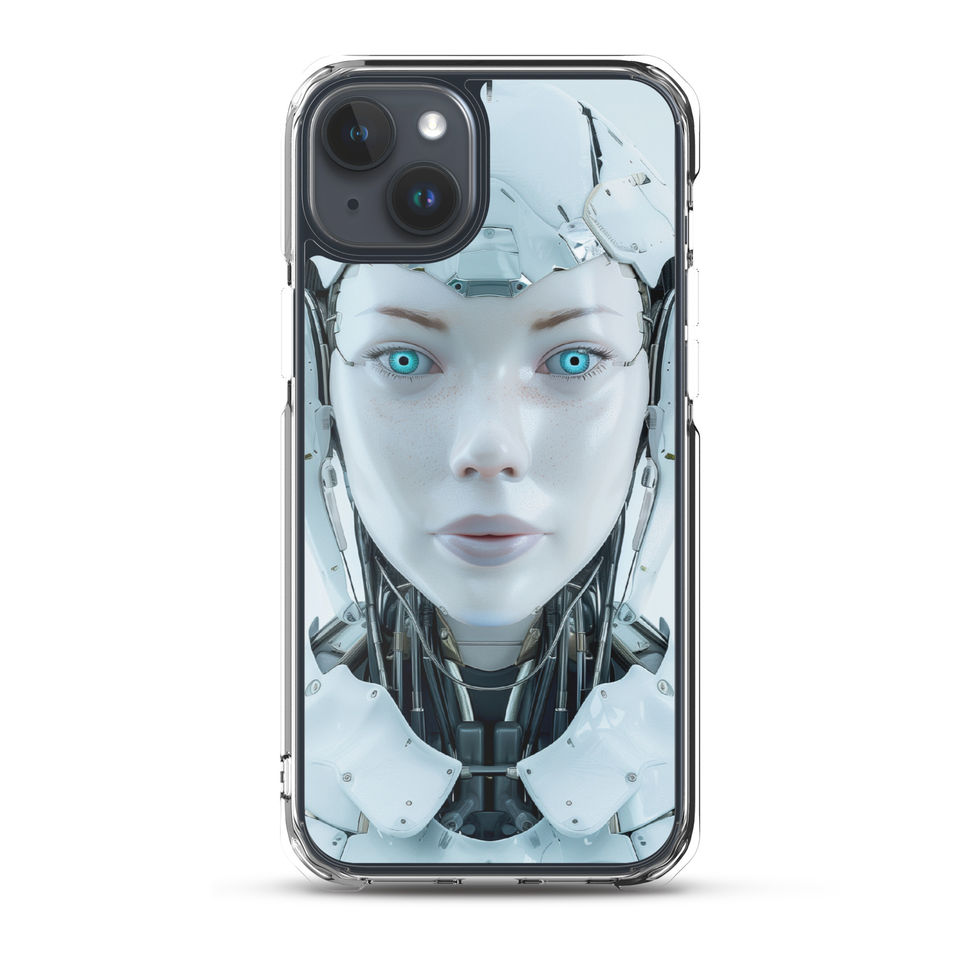 AI Celestia science-fiction portrait on a clear iPhone case – front product view