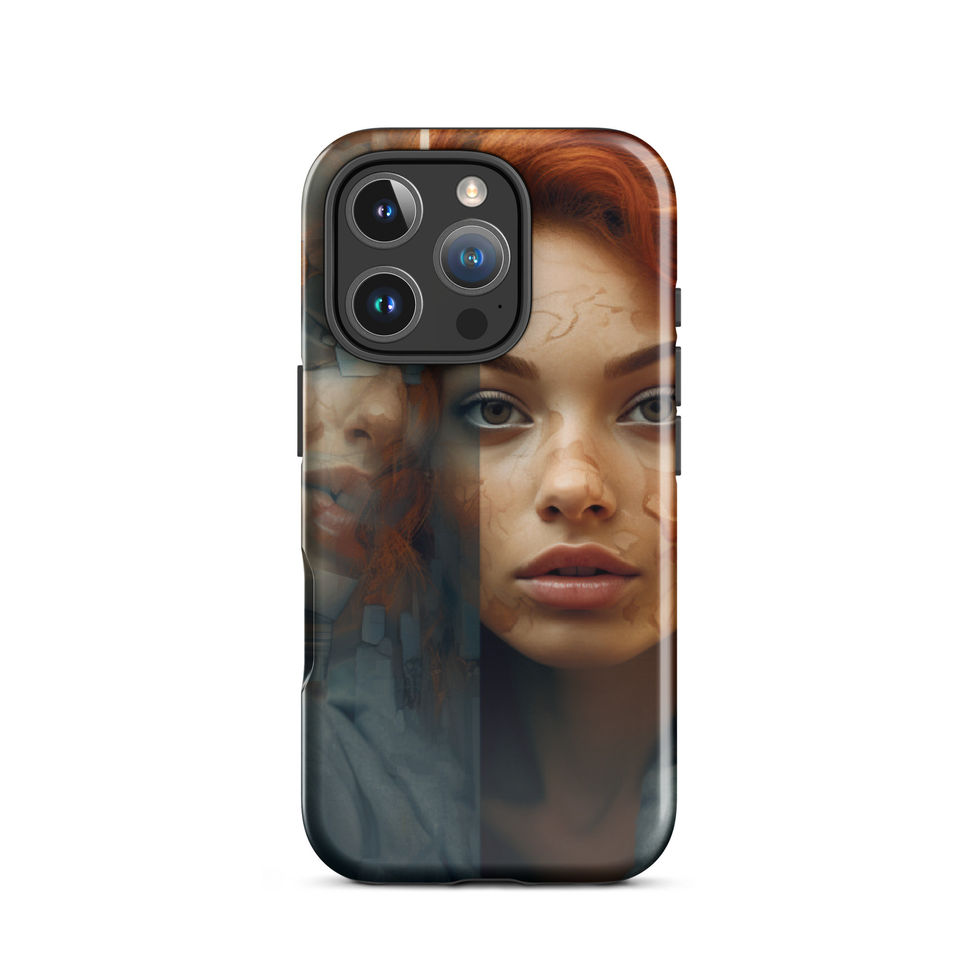Twisted Reflection dual-layer iPhone tough case with dramatic portrait artwork, side button close-up, image 23