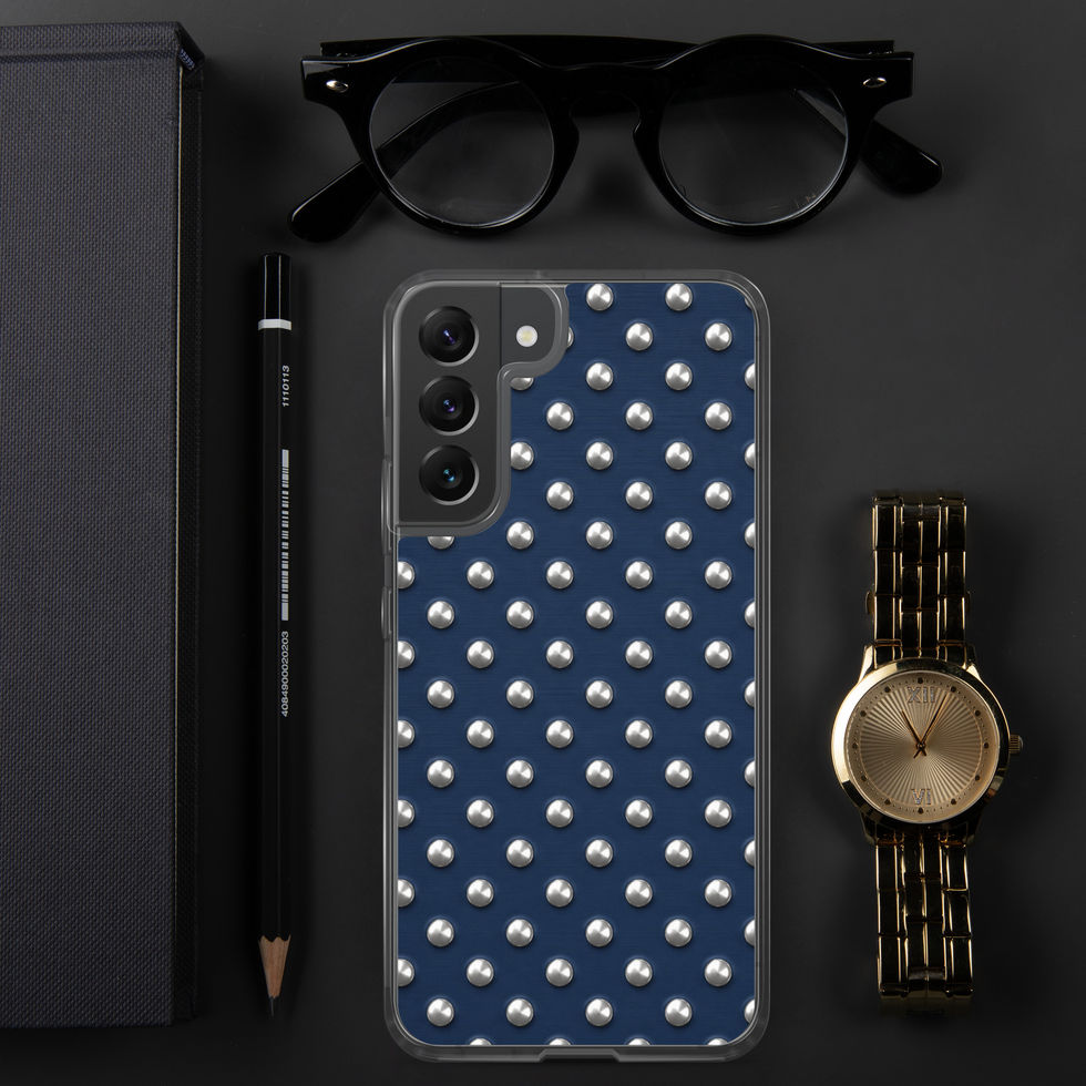 Midnight Silver Dots clear case for Samsung Galaxy S22 Plus, silver-look dots on navy blue