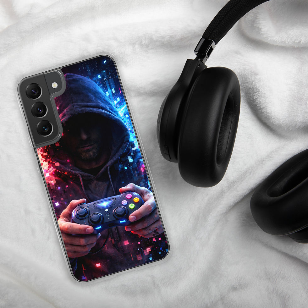 Digital Dominion Clear Case for Samsung Galaxy S20 Plus, front view, cyber-city gaming art, gallery 1