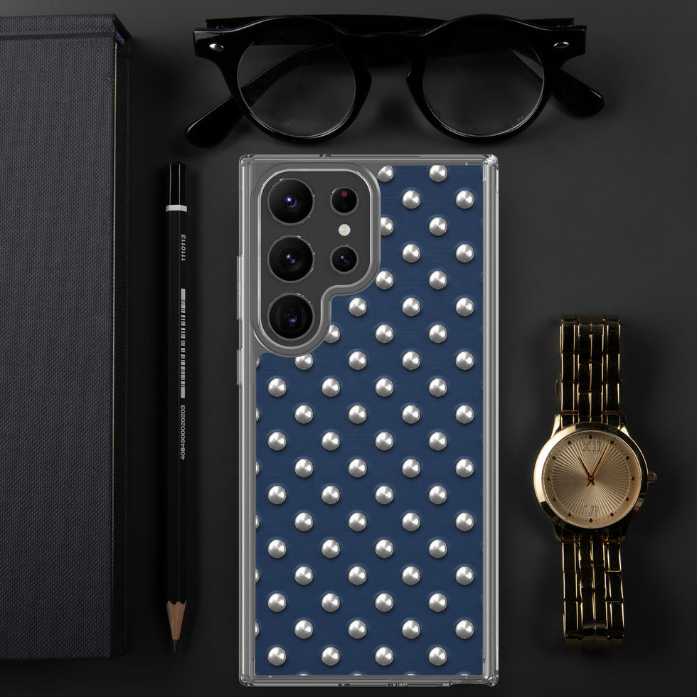 Midnight Silver Dots clear case for Samsung Galaxy S23 Ultra, silver-look dots on navy blue