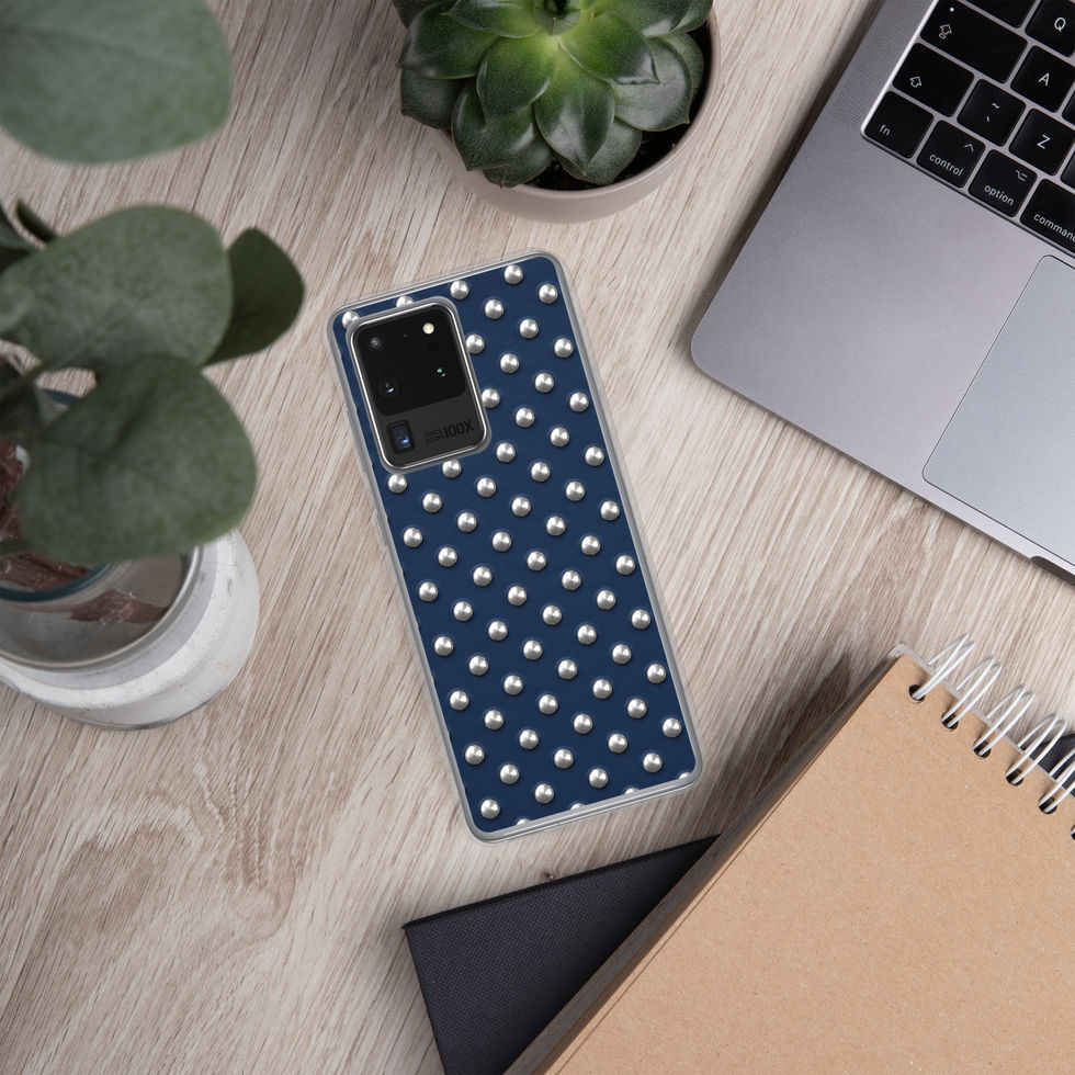 Midnight Silver Dots clear case for Samsung Galaxy S20 Ultra, silver-look dots on navy blue, alternate view 3