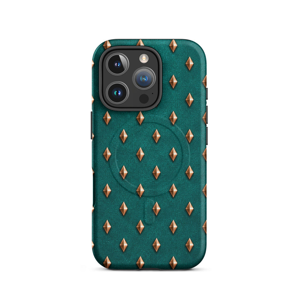 Teal Copper Diamonds magsafe case for iPhone 16 Pro, copper-look diamonds on teal