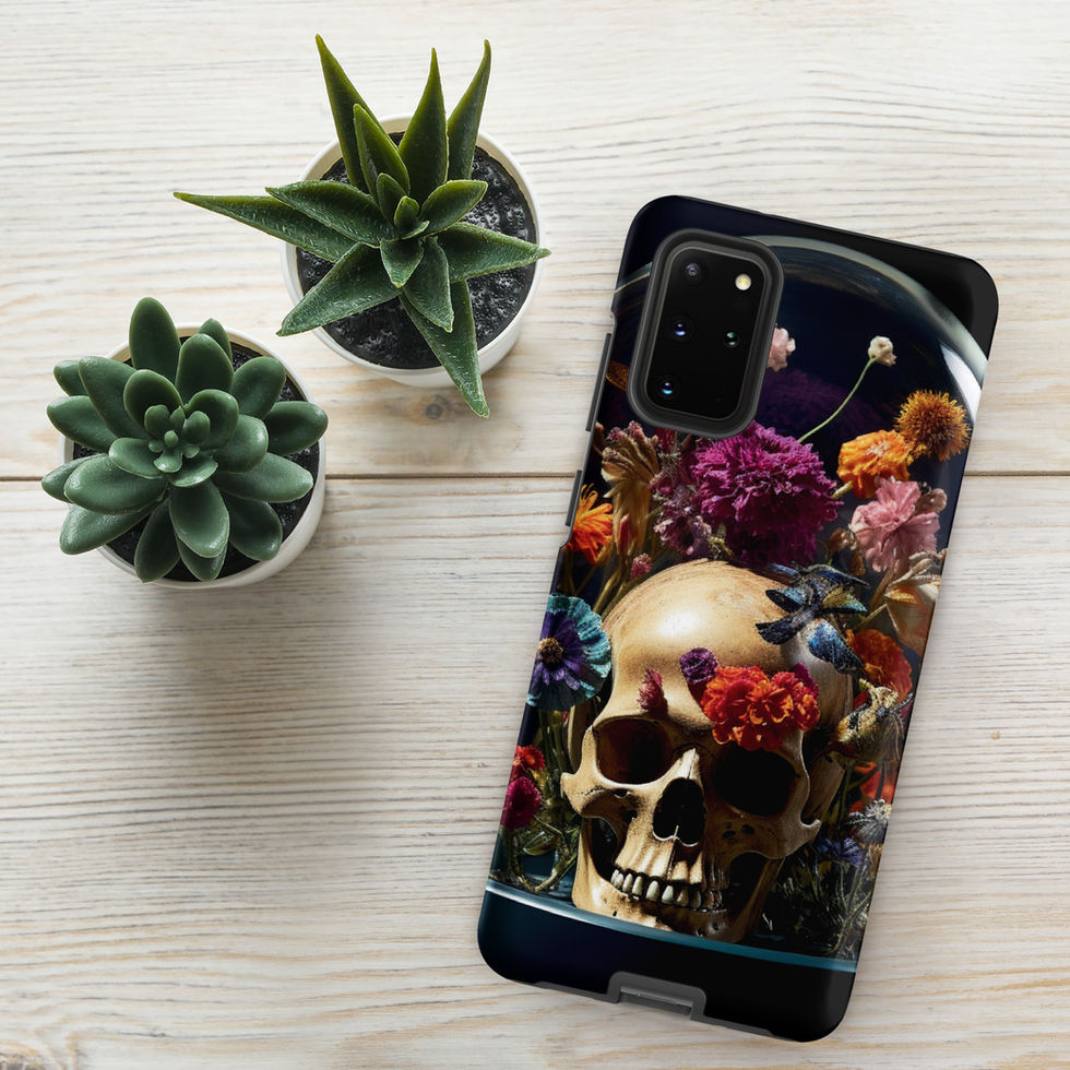 Bloom & Bones tough Samsung case showing orange foliage against a dark backdrop