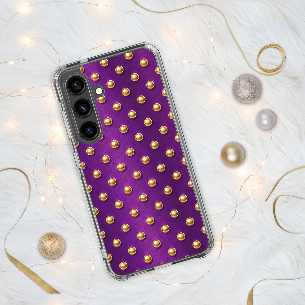 Plum Royale Dots clear case for Samsung Galaxy S24, gold-look dots on plum purple