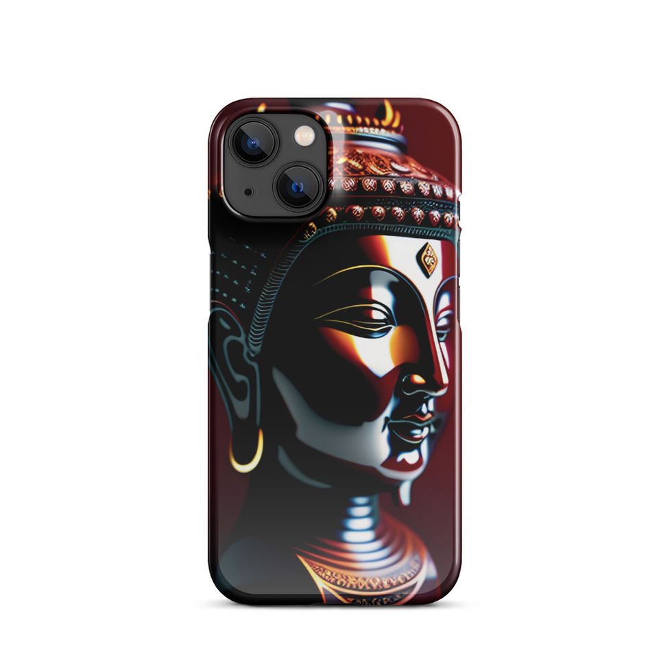 Majestic Buddha Head iPhone snap case, back view; layered neck ornament beneath a calm face.