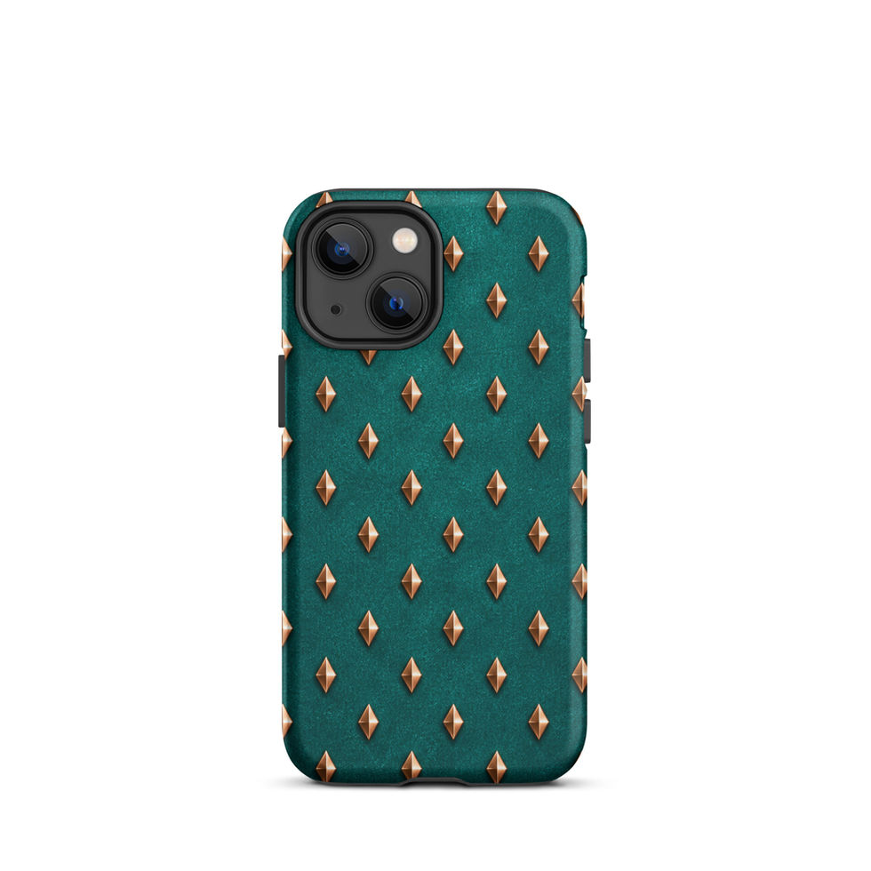 Teal Copper Diamonds tough case for iPhone 13 mini, copper-look diamonds on teal