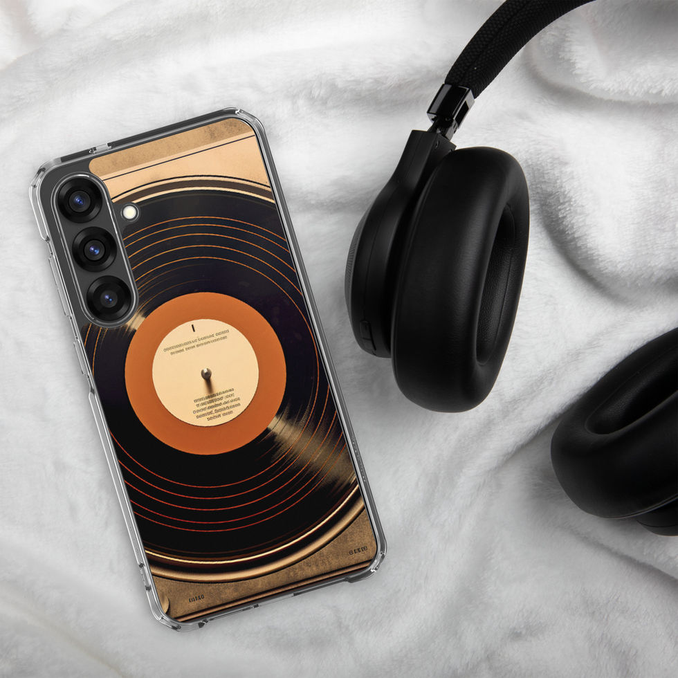 Vintage Vibes clear Samsung phone case protective back view with the circular record graphic, image 27.