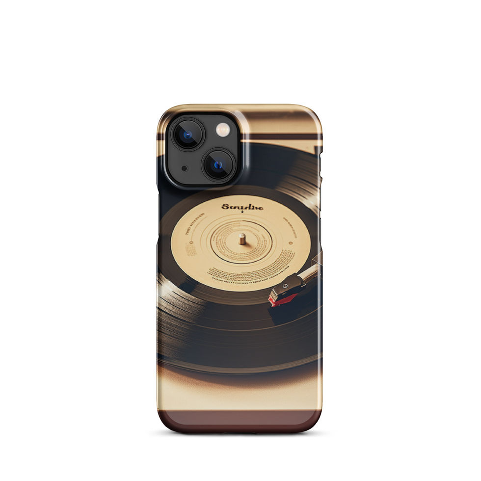 Golden Grooves slim iPhone Snap Case lifestyle view beside over-ear headphones, image 9.