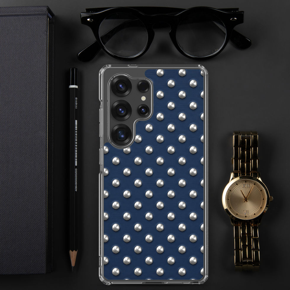 Midnight Silver Dots clear case for Samsung Galaxy S25 Ultra, silver-look dots on navy blue, alternate view 3