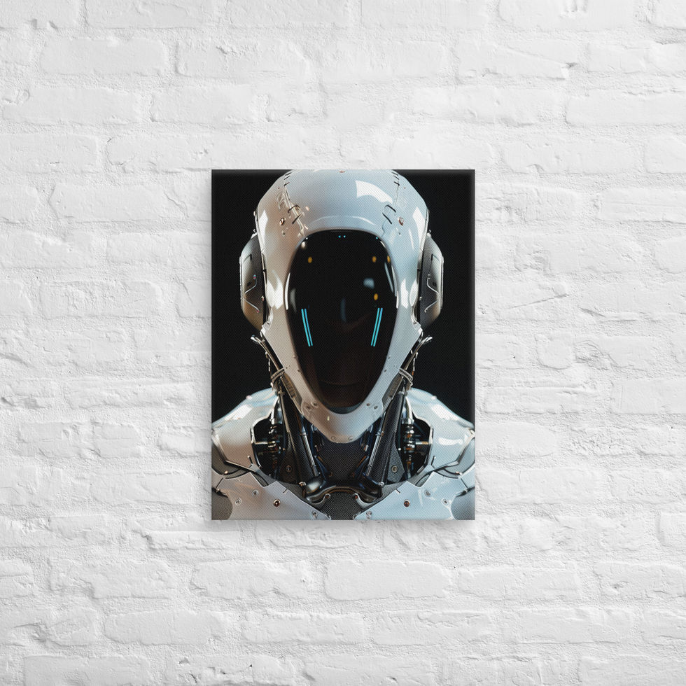 Cyber Sentinel canvas: narrow turquoise light bars near the lower sides of the visor