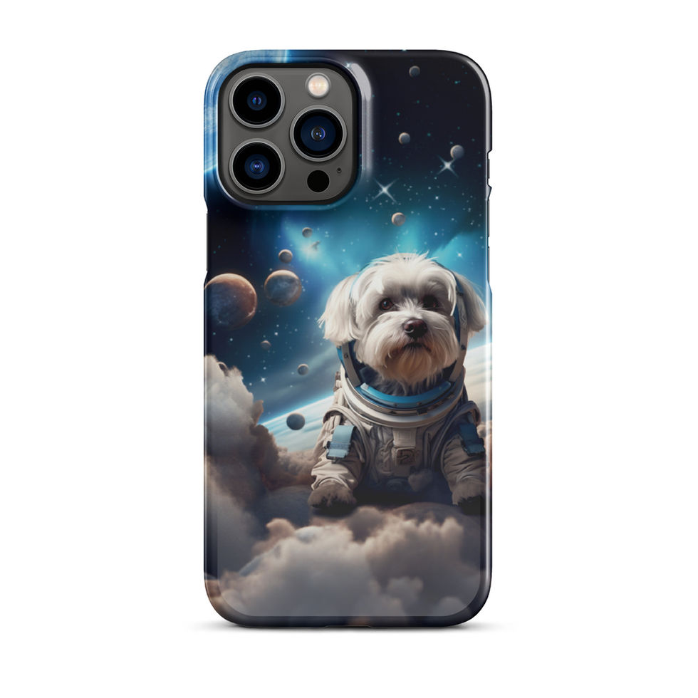 Cosmic dog-mockup-12 showing Celestial Voyager artwork on an iPhone snap phone case