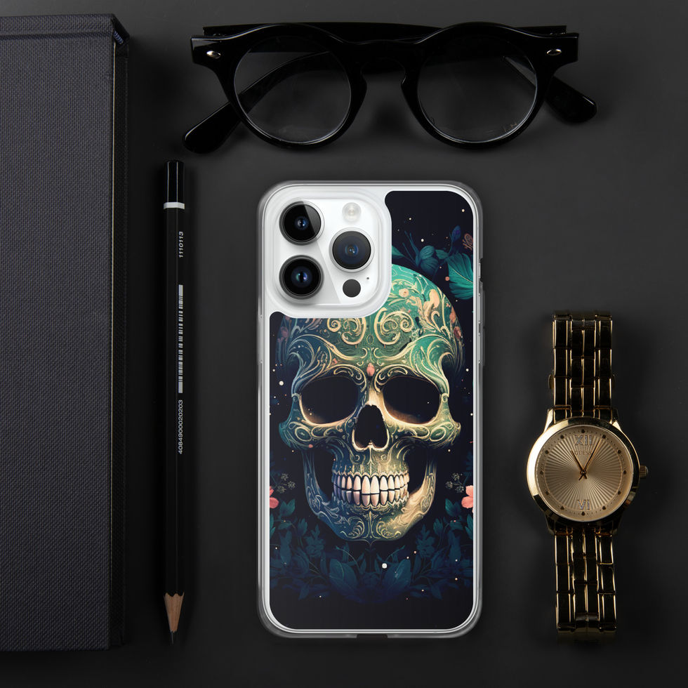 Emerald Requiem clear iPhone case showing emerald patterns rising above the forehead