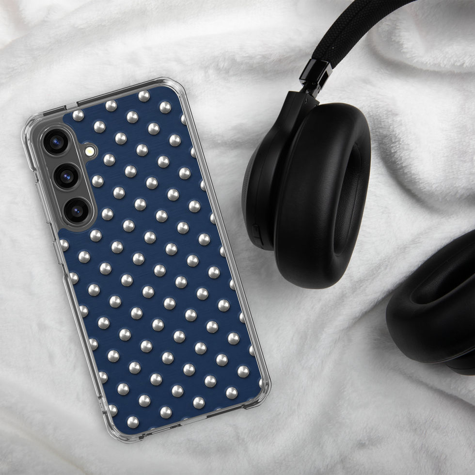 Midnight Silver Dots clear case for Samsung Galaxy S24 Plus, silver-look dots on navy blue, alternate view 2