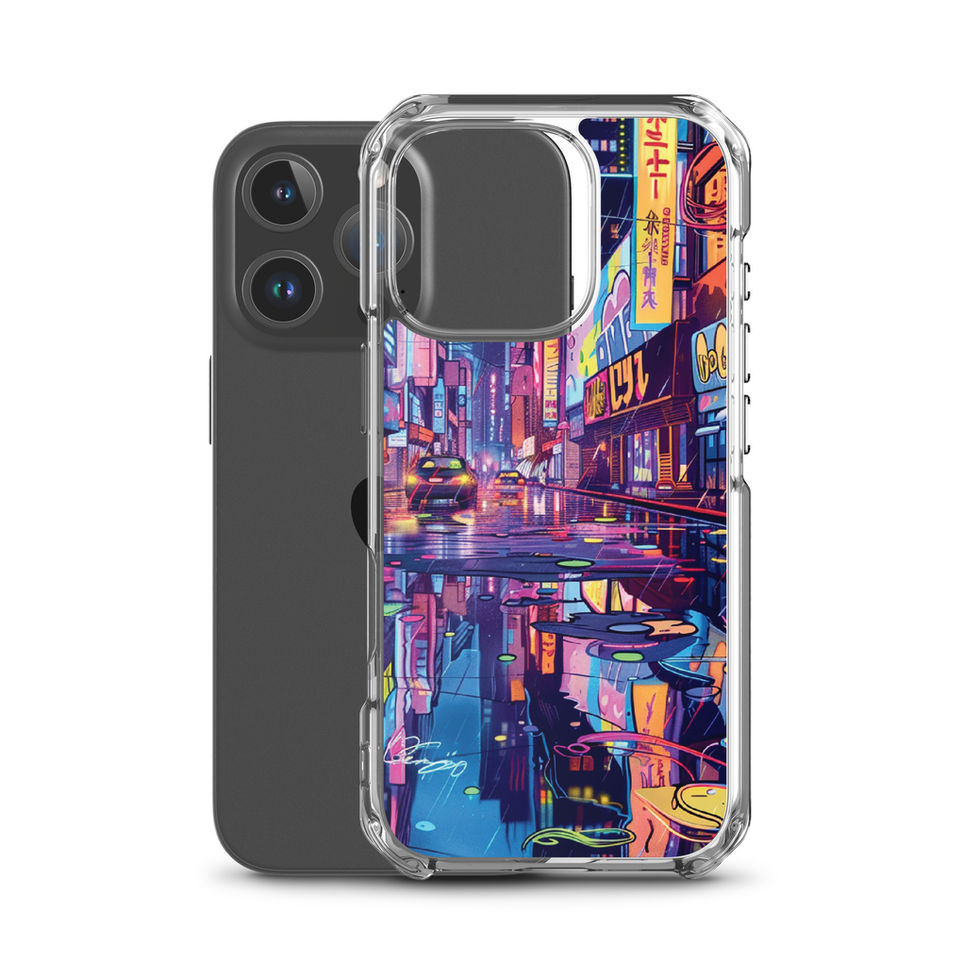 Cyber Rain glowing rainy city artwork on a transparent clear iPhone case โ gallery view 44