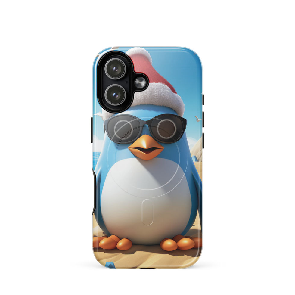 Beach penguin-mockup-01 showing Sandy Chill artwork on an iPhone MagSafe tough phone case
