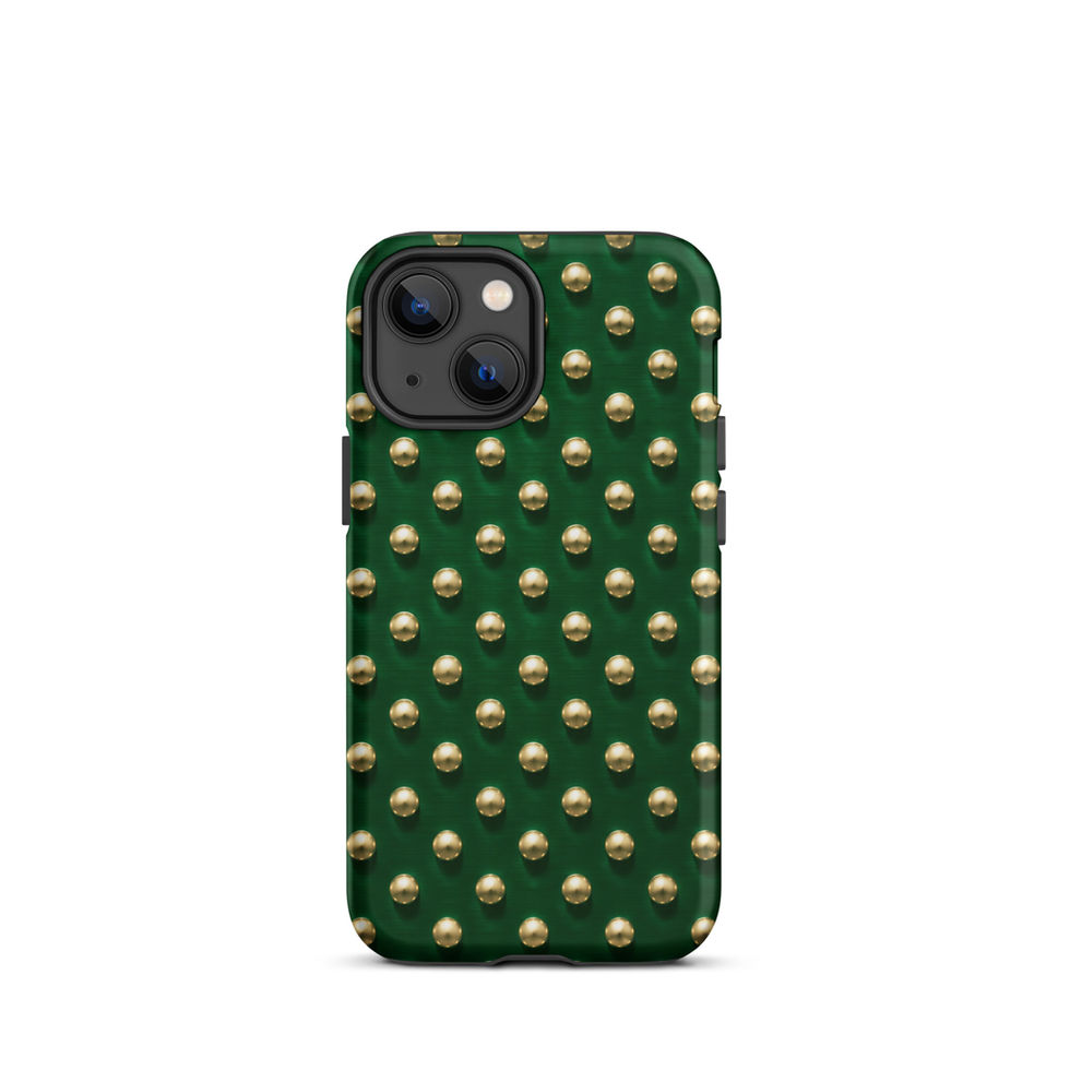 Emerald Gilt Dots tough case for iPhone 13 mini, gold-look dots on emerald green