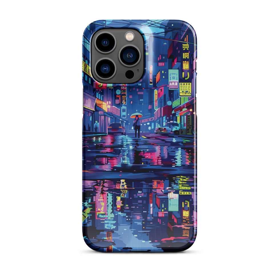Neon Reflection iPhone snap case with pink lights contrasting with cool blue shadows