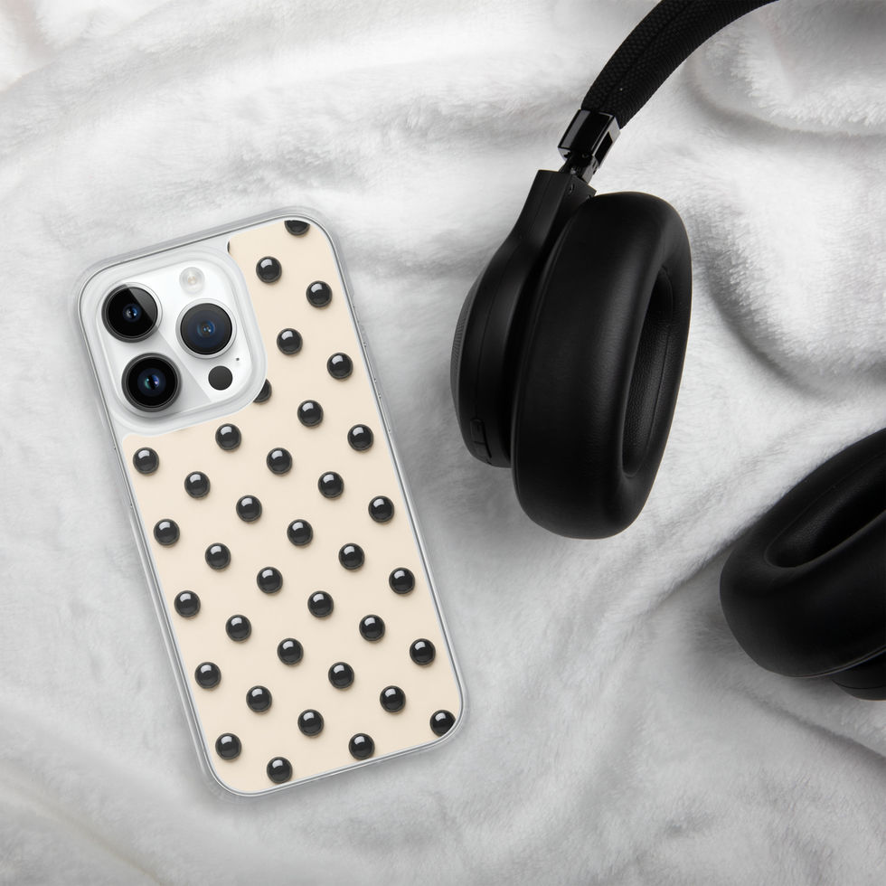 Ivory Noir Dots clear case for iPhone 14 Pro, glossy black dots on ivory cream, alternate view 2