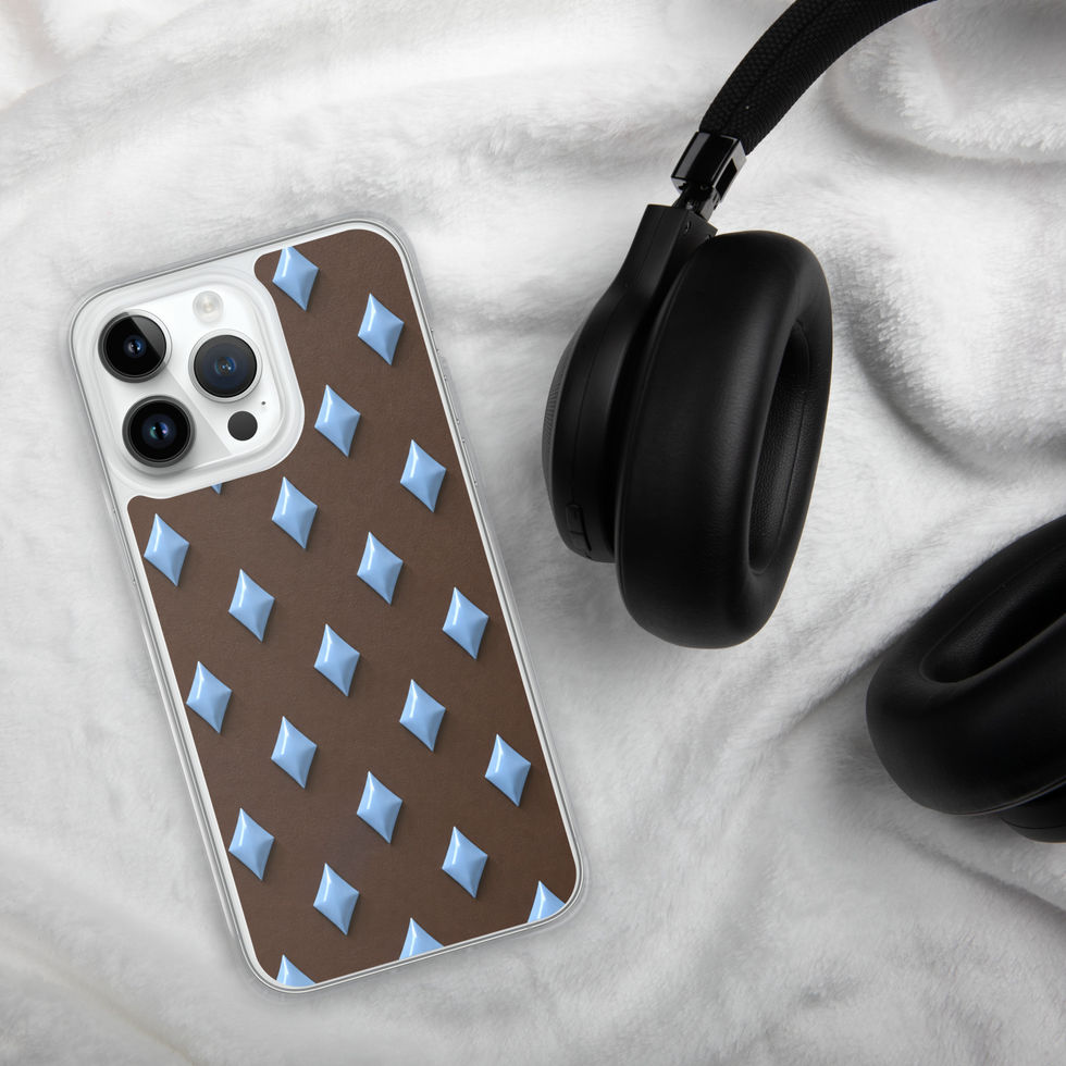 Cocoa Sky Diamonds clear case for iPhone 14 Pro Max, sky blue diamonds on cocoa brown, alternate view 2