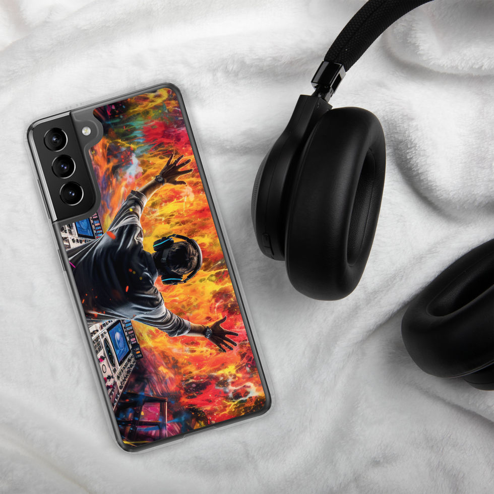 Neon Soundwave glowing music-wave design on a transparent Samsung case, gallery image 12 of 50
