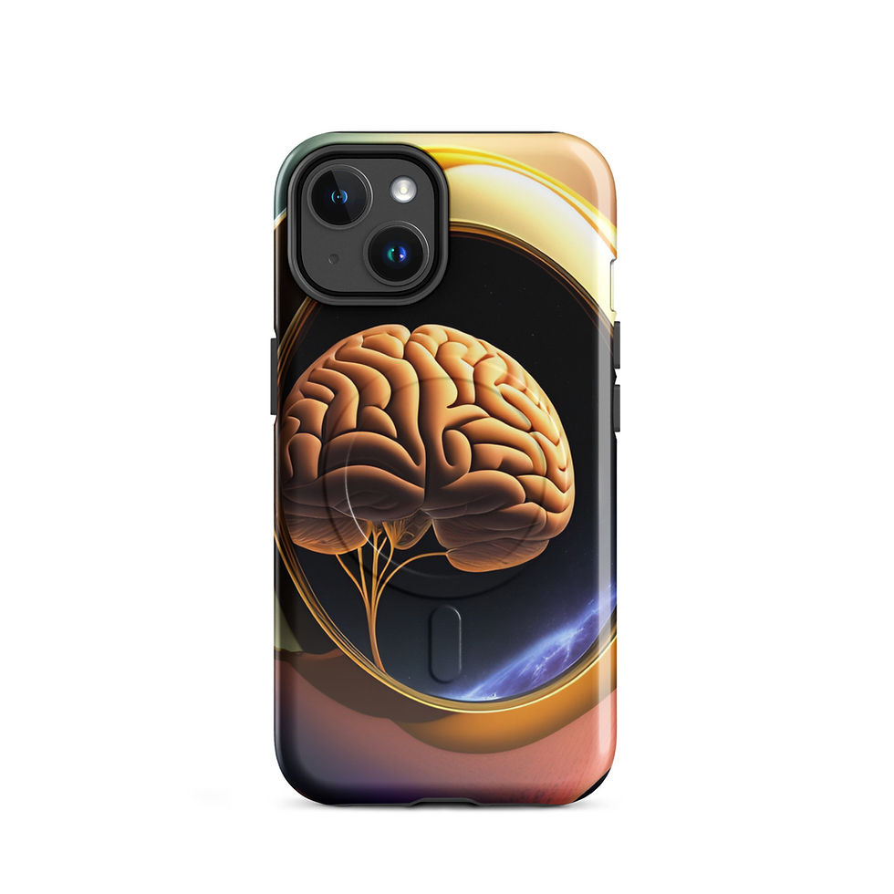 MagSafe Tough Case featuring a glowing golden brain inside an egg-shaped sphere, floating in deep cosmic space.