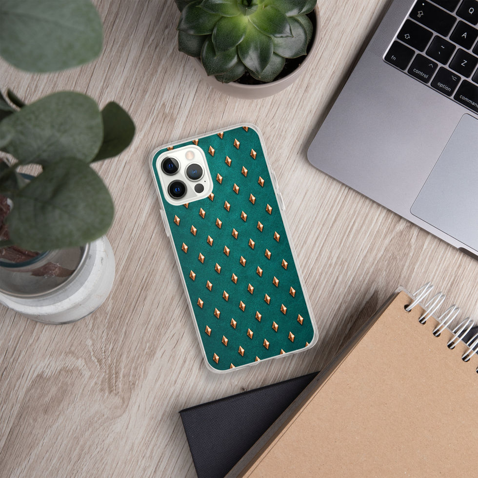 Teal Copper Diamonds clear case for iPhone 12 Pro, copper-look diamonds on teal, alternate view 3