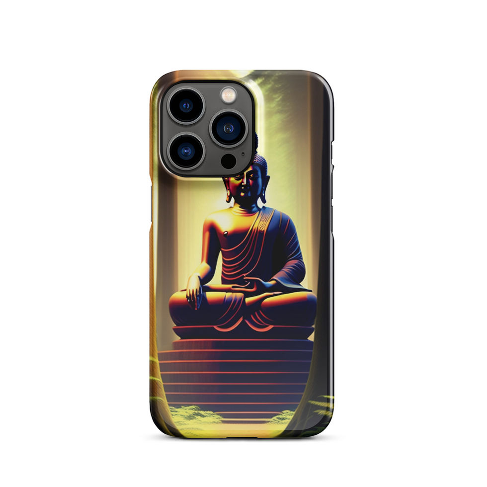 Praying Buddha iPhone snap case, back view; seated figure on a raised platform.