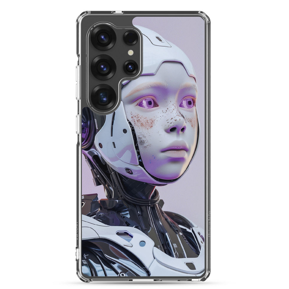Angled Galaxy S20 case showing Neon Prototype artwork and transparent sides