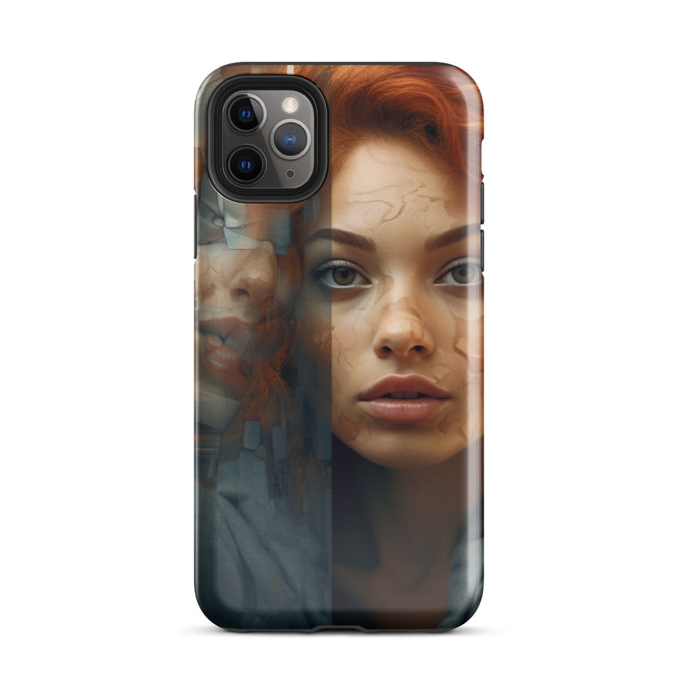Twisted Reflection dual-layer iPhone tough case with dramatic portrait artwork, right angle, image 4