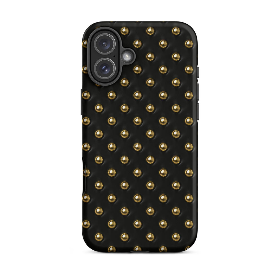 Onyx Gold Dots tough case for iPhone 16 Plus, gold-look dots on onyx black