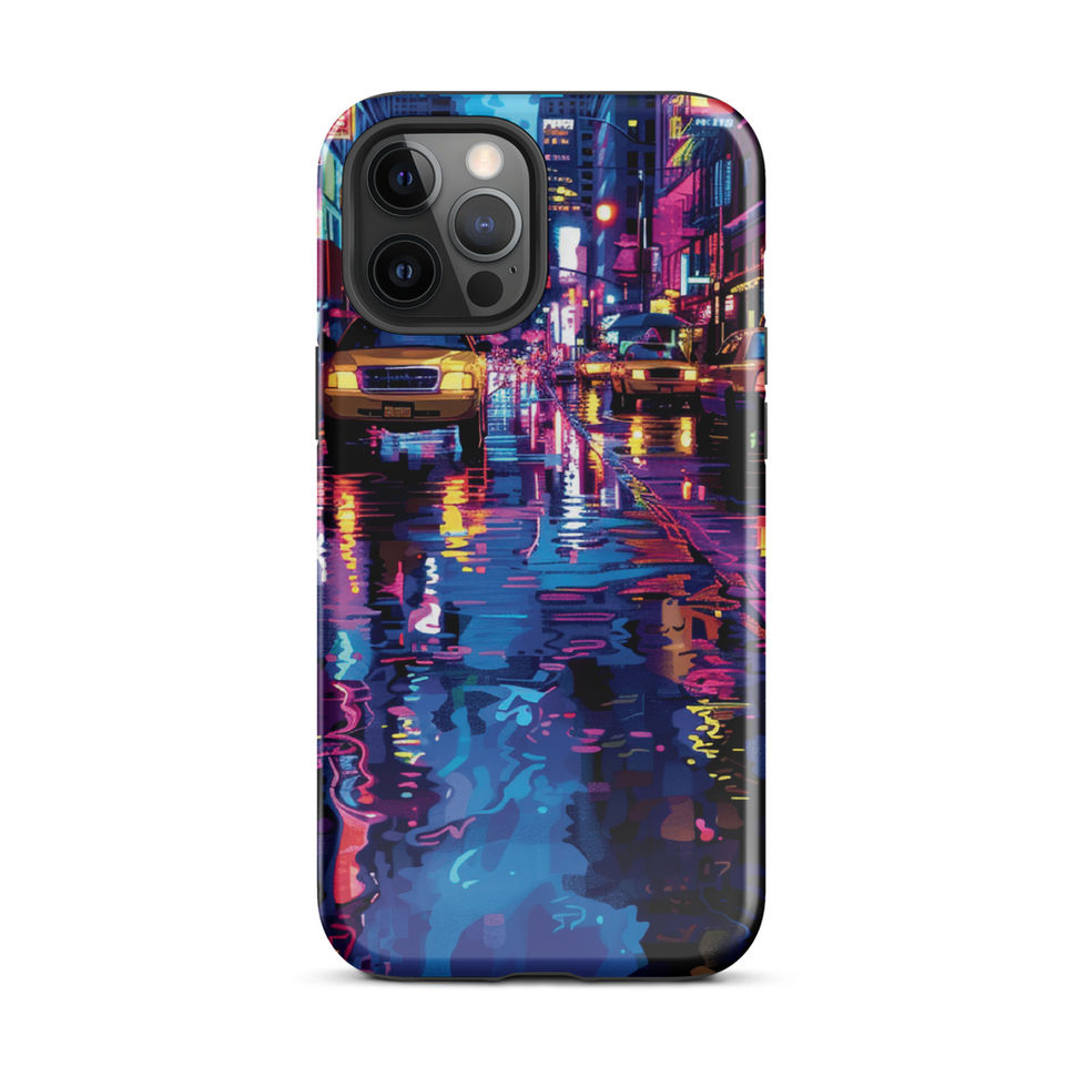 Neon Pulse neon city taxi artwork on a protective tough iPhone case — gallery view 08