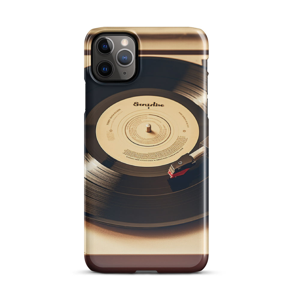Golden Grooves slim iPhone Snap Case flat-lay view near a plant and keyboard, image 4.
