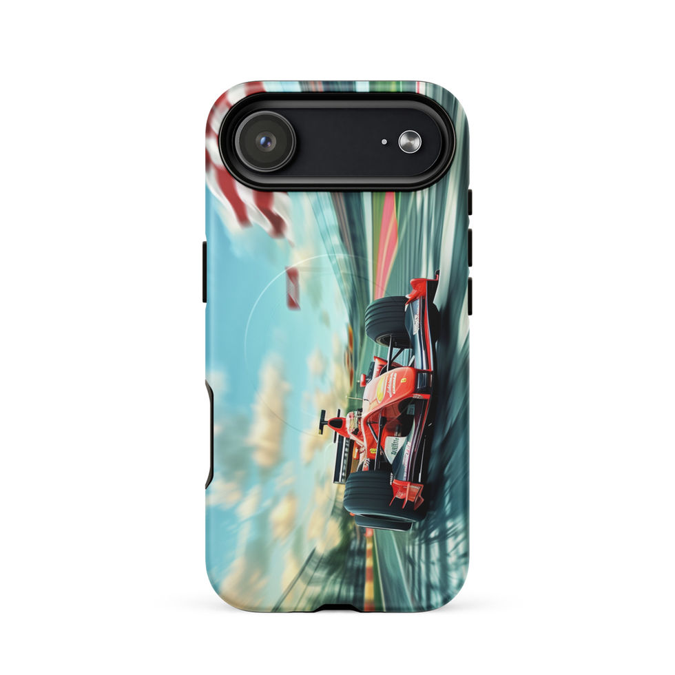 Pole Position MagSafe Tough case for iPhone 17 Air, red racing car on green track, rear view on white background