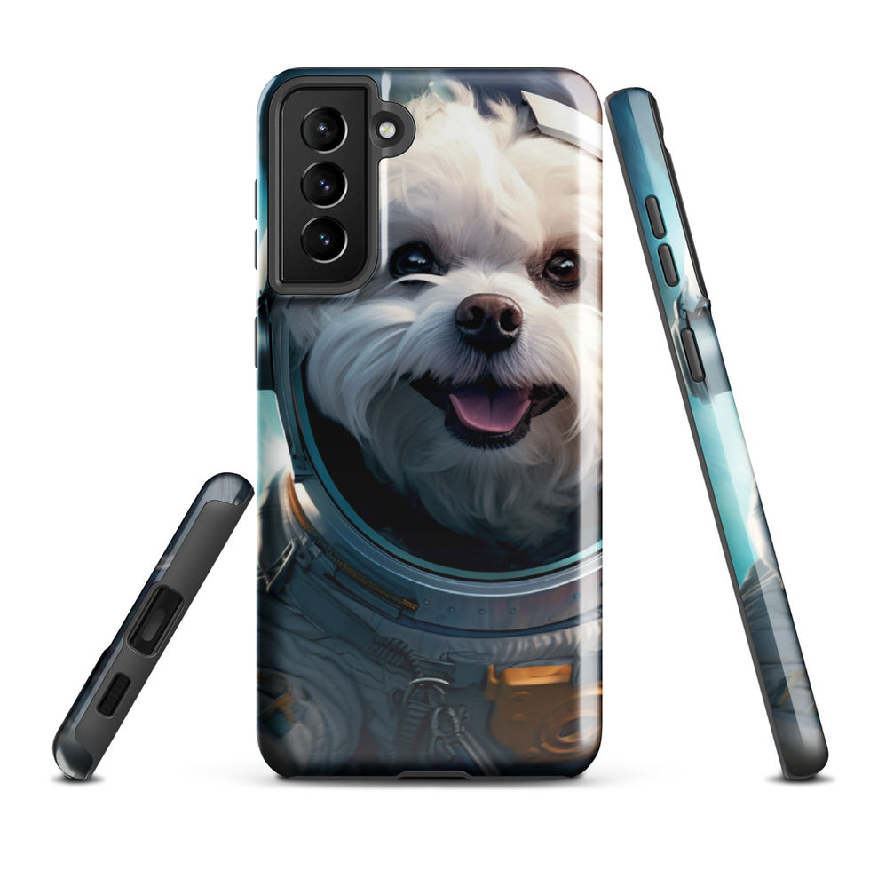 Cosmo Pup galaxy dog Samsung tough case โ left-angle profile in studio mockup